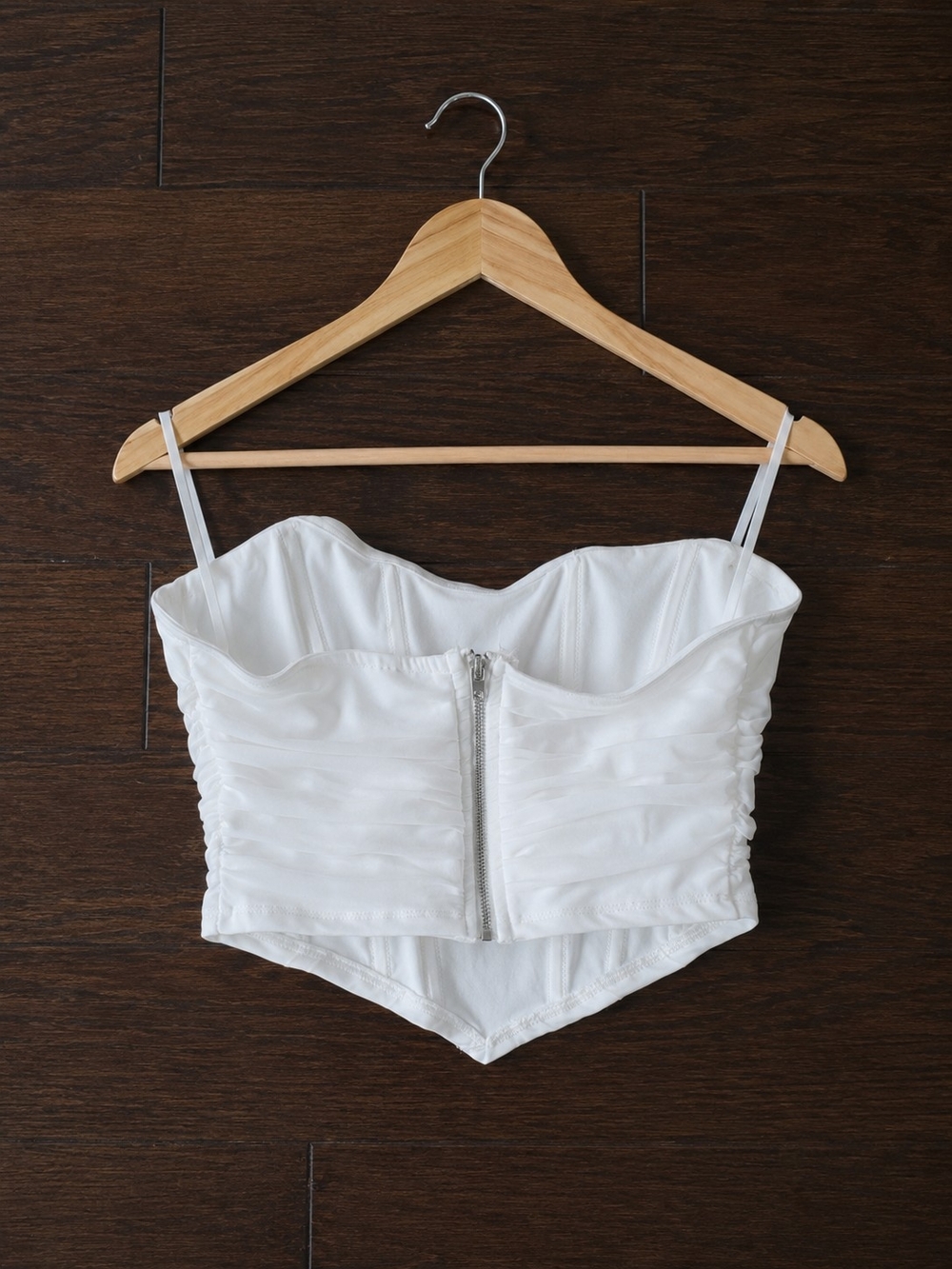 White Ruched Corset Bustier Top | Sweetheart Neck | Size 6 - Picture 2 of 3